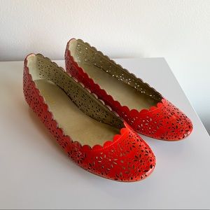 Coach Red Laser Cut Scalloped Flats Size 7